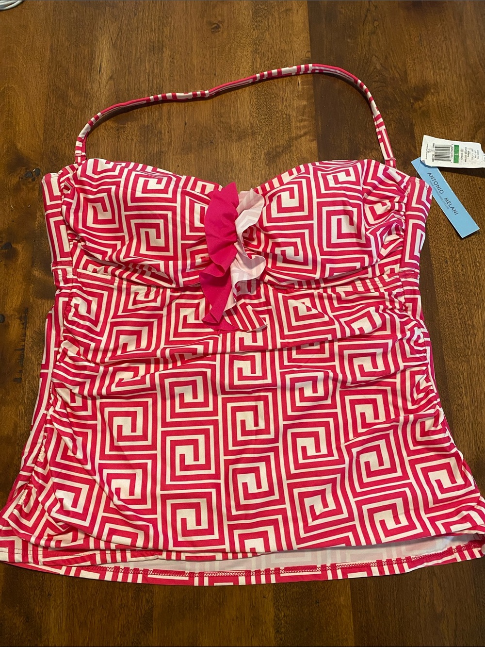 ANTONIO MELANI Hot Pink and White Geometric One-Piece Swim Tankini